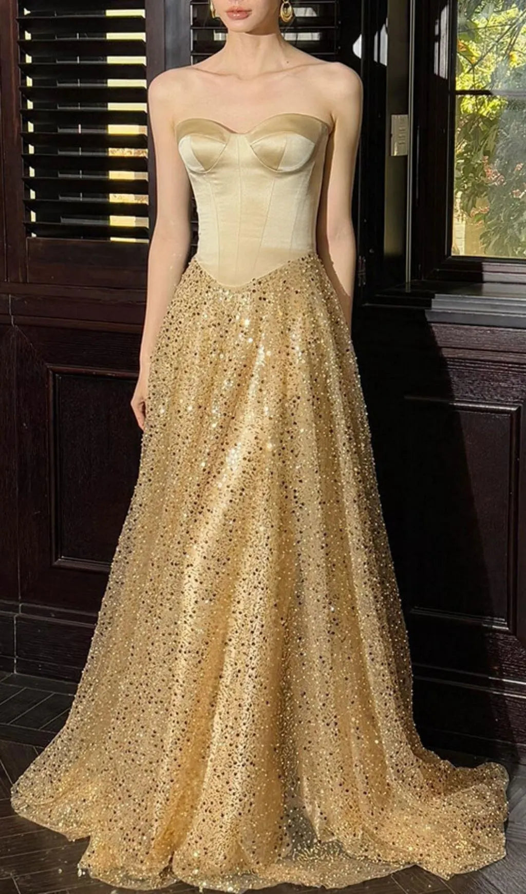 Kristi Gold Strapless Sequin Maxi Dress Flowering Girl