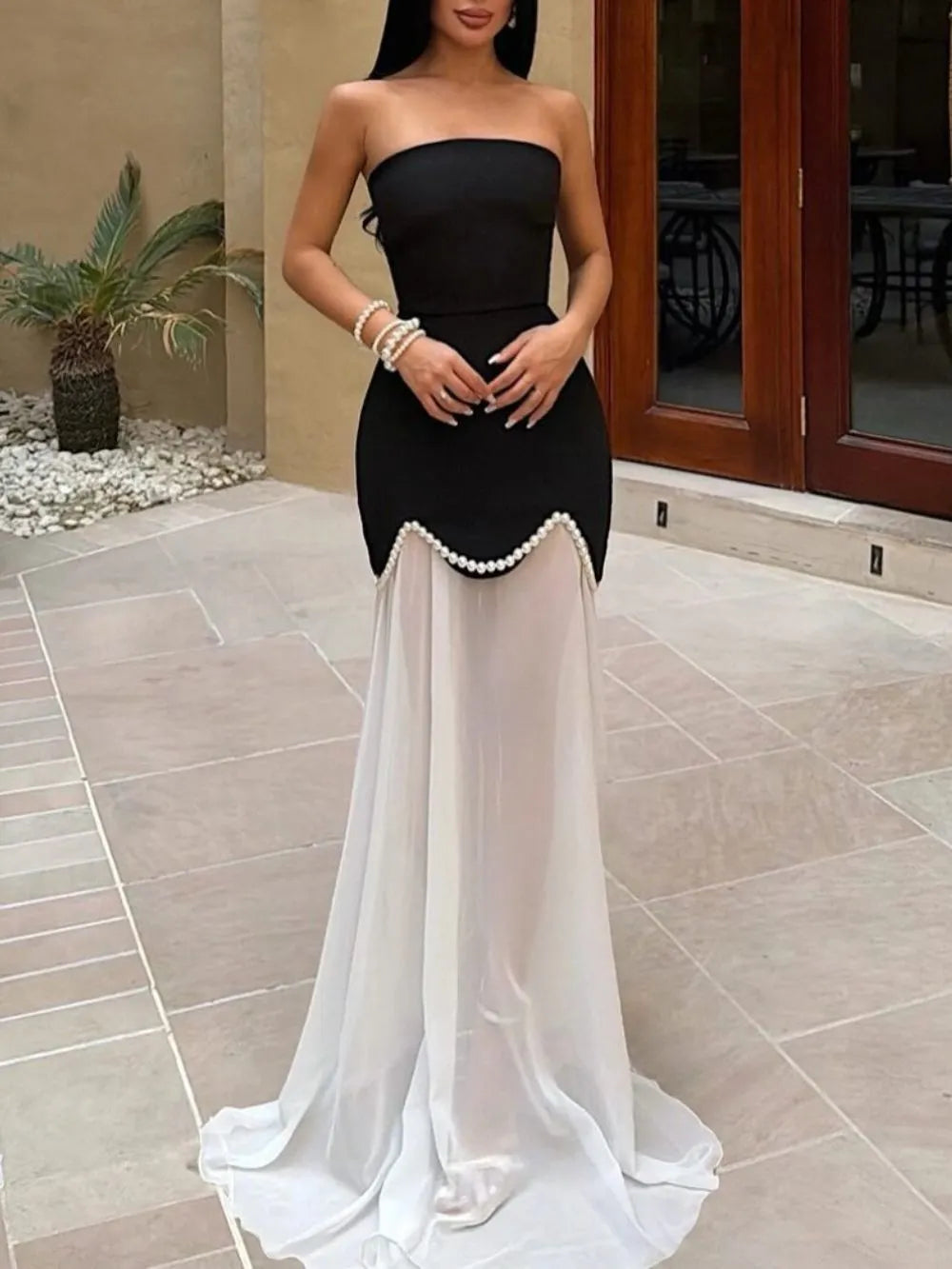 Mena Strapless Beaded Top & Maxi Skirt Set Flowering Girl