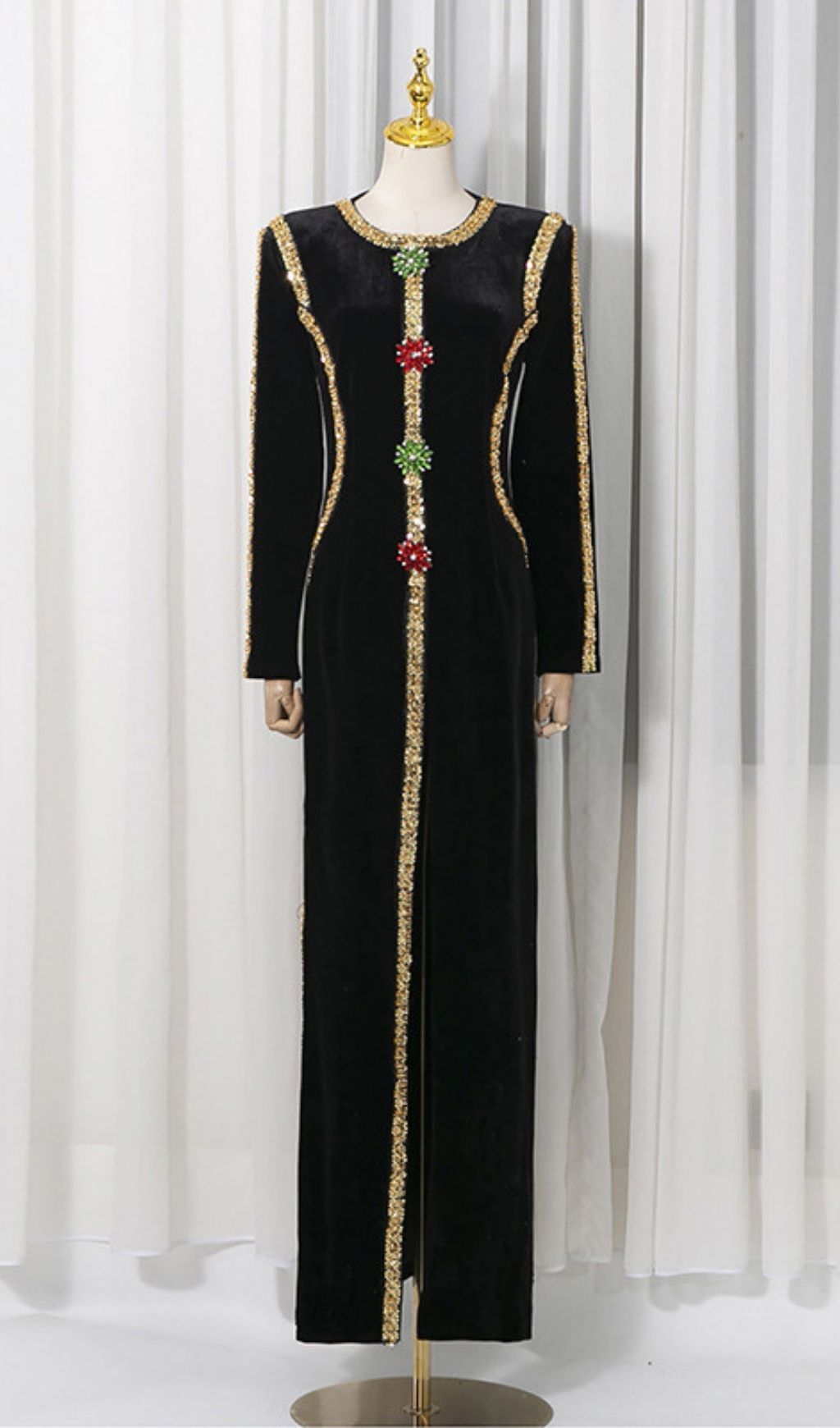 Kendria Black Sequin Velvet Maxi Dress Flowering Girl