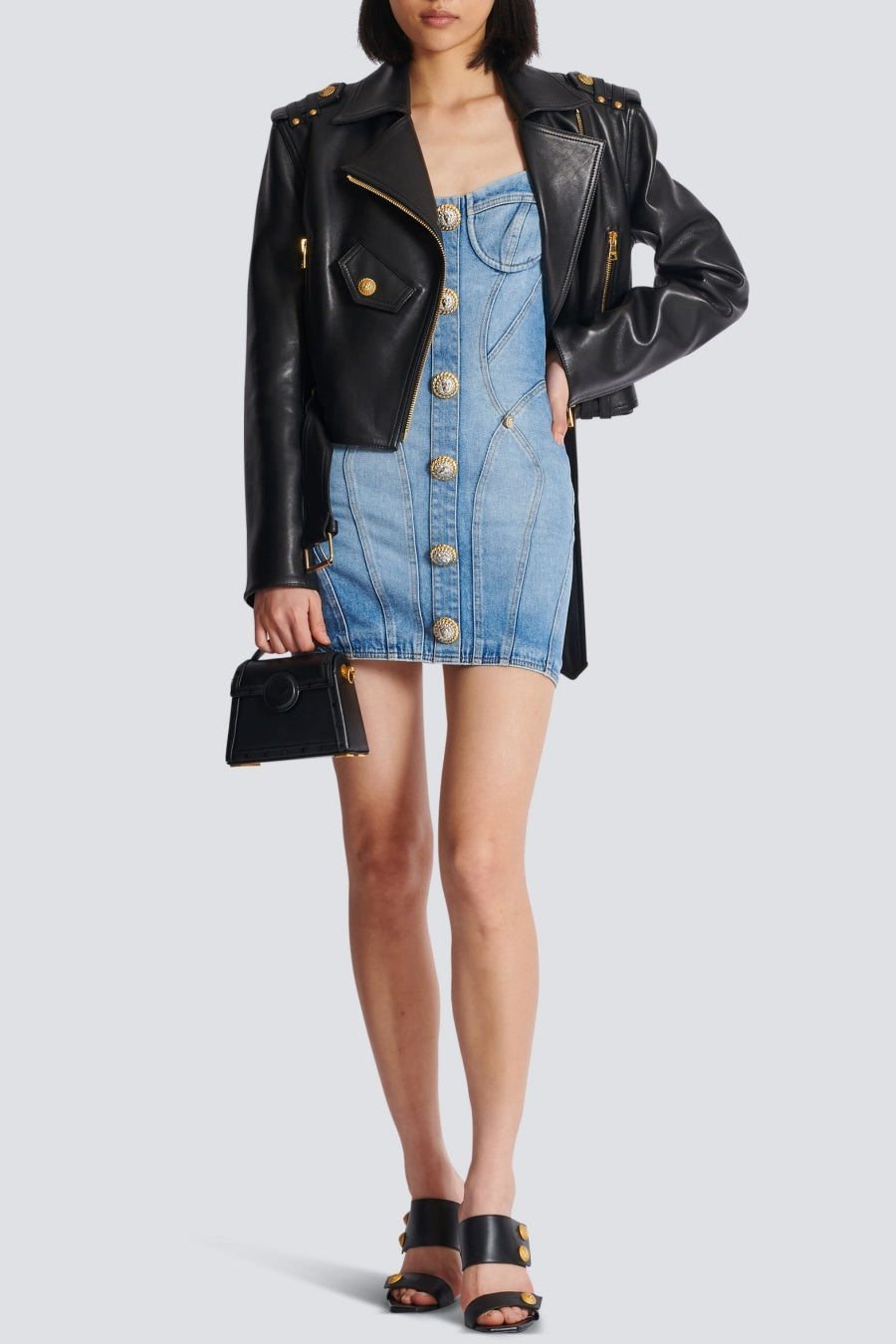 Ogana Gold Buttoned Denim Mini Dress Flowering Girl