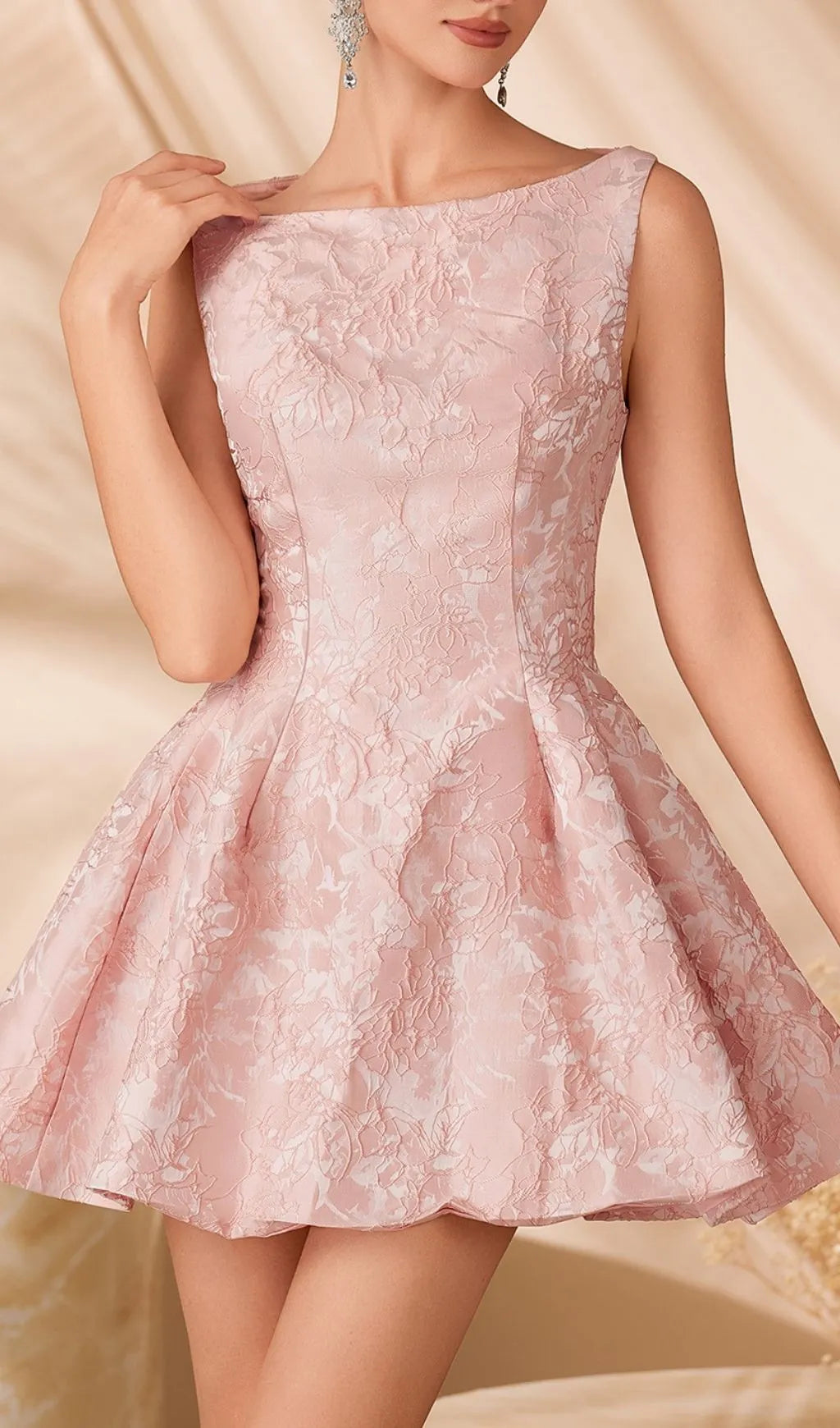 Lalita Pink Sleeveless Jacquard Mini Dress Flowering Girl
