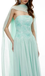 Rebecca Green Floral Embroidered Pleated Maxi Dress Flowering Girl