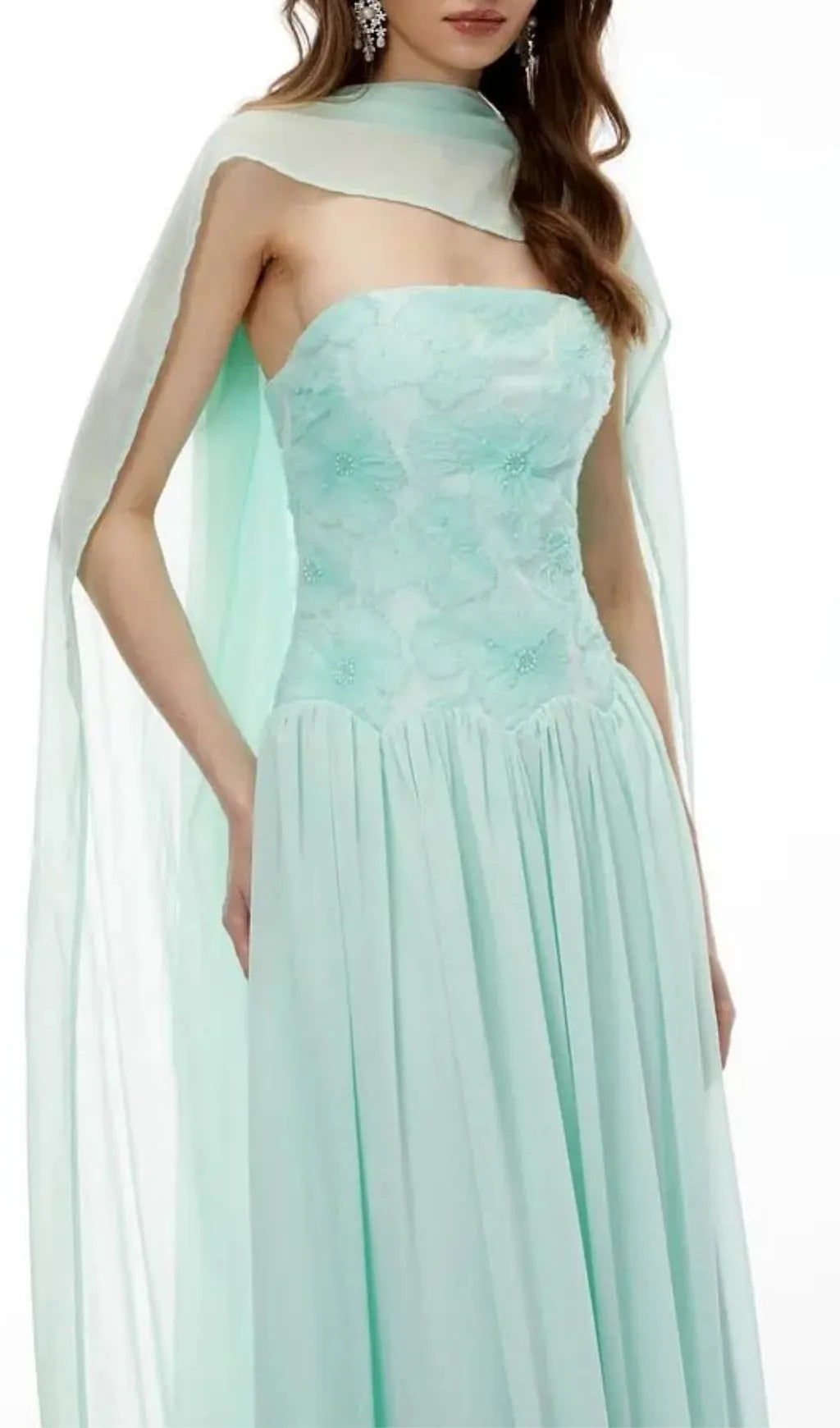 Rebecca Green Floral Embroidered Pleated Maxi Dress Flowering Girl