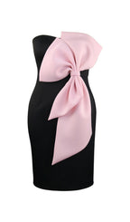 Bachue Black Bow Strapless Midi Dress Flowering Girl
