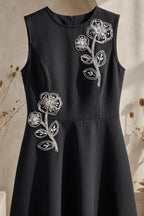 Black Structured Mid-Weight Woven A-Line Fit-and-Flare Midi Dress Flowering Girl