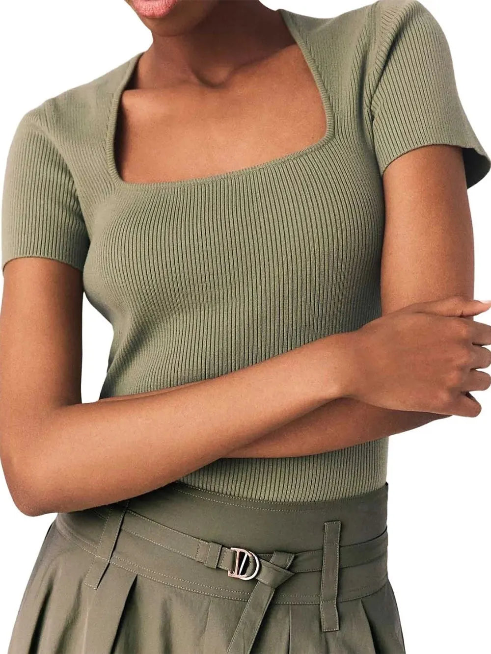 Miyo Ribbed Square Neck Sweater Flowering Girl