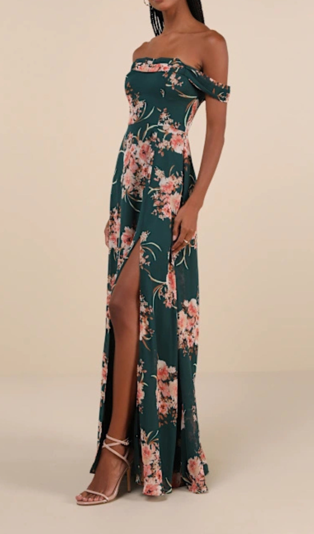 Emerald Green Floral Off-The-Shoulder Maxi Dress Flowering Girl
