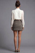 Off-White Dotted Swiss Blouse & Brown Tweed Sequin Mini Skirt Two-Piece Set Flowering Girl