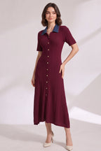 Burgundy Ribbed Knit A-Line Dress Flowering Girl