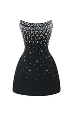Crystal Beading Strapless Mini Dress In Black