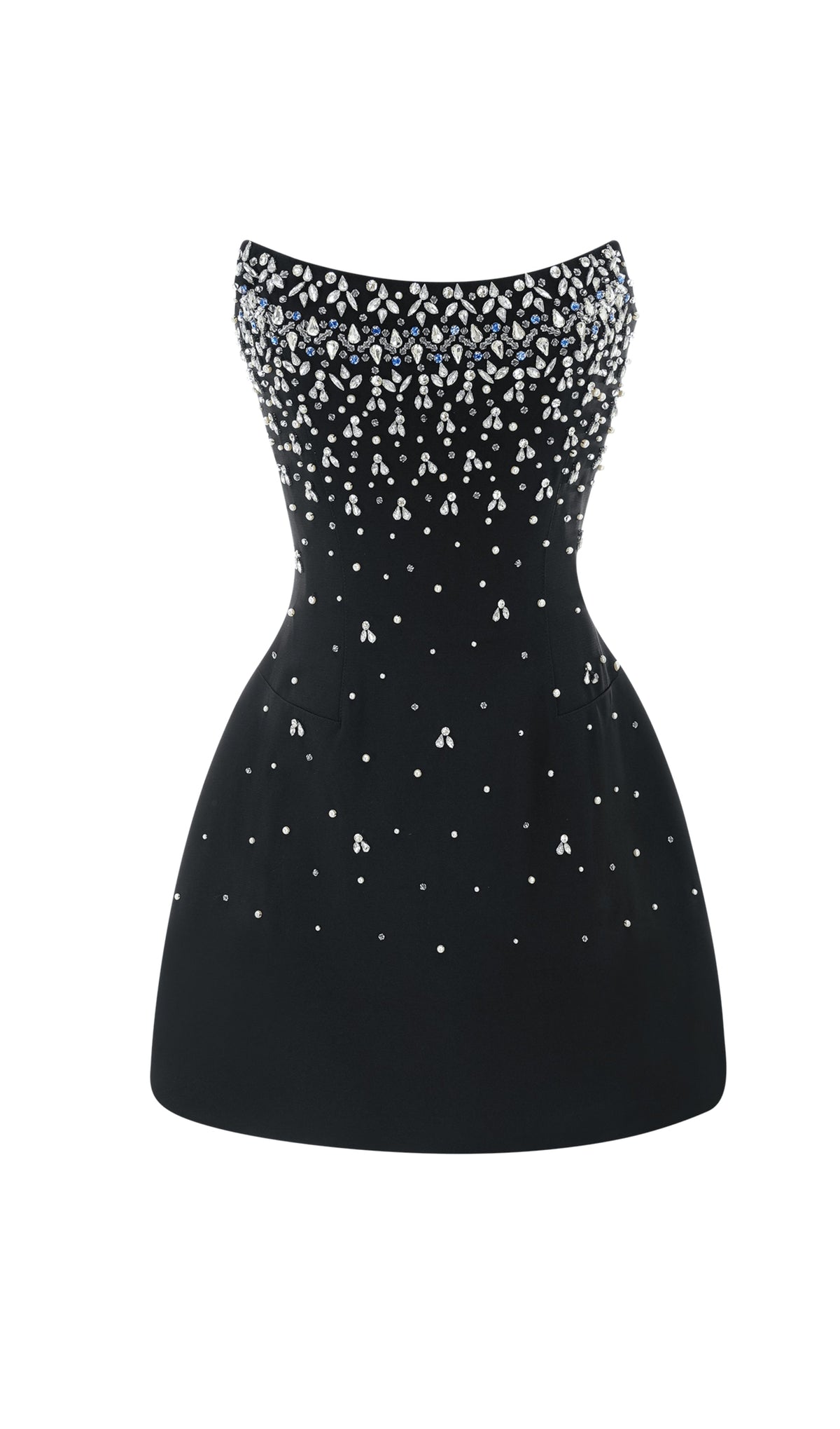 Crystal Beading Strapless Mini Dress In Black