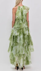 Claire Green Floral Print Pleated Layer Maxi Dress Flowering Girl