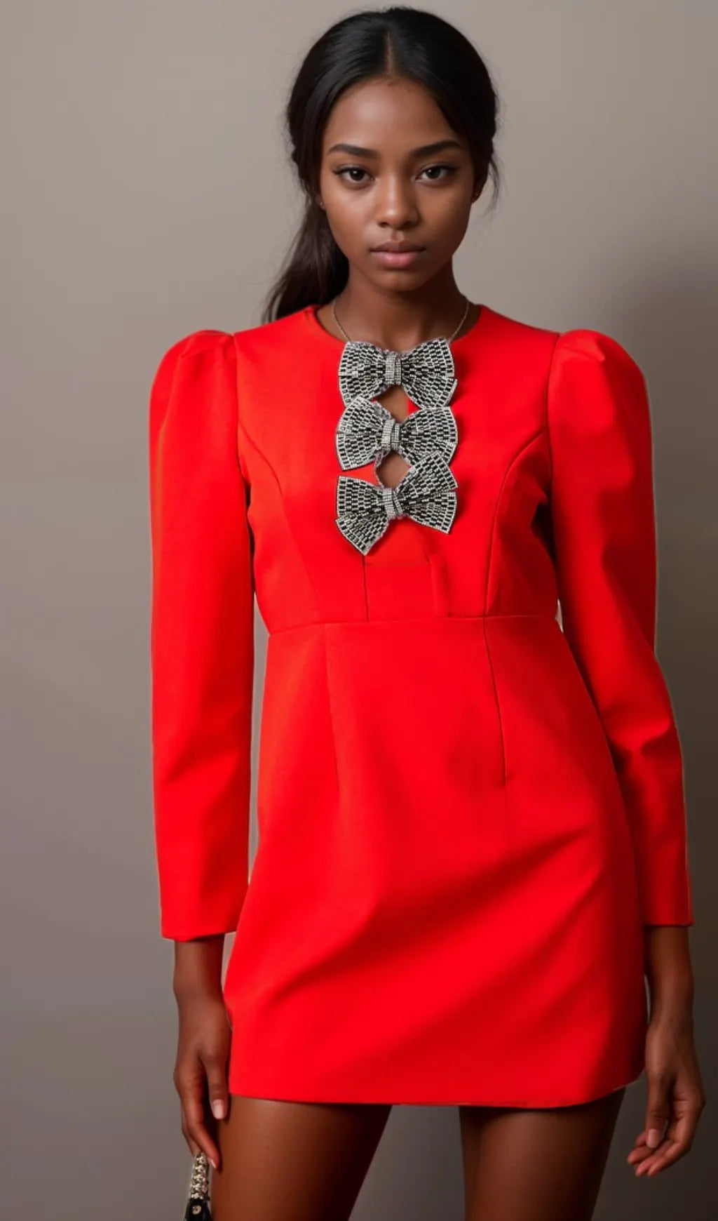 Clemence red studded-bow split mini dress Flowering Girl