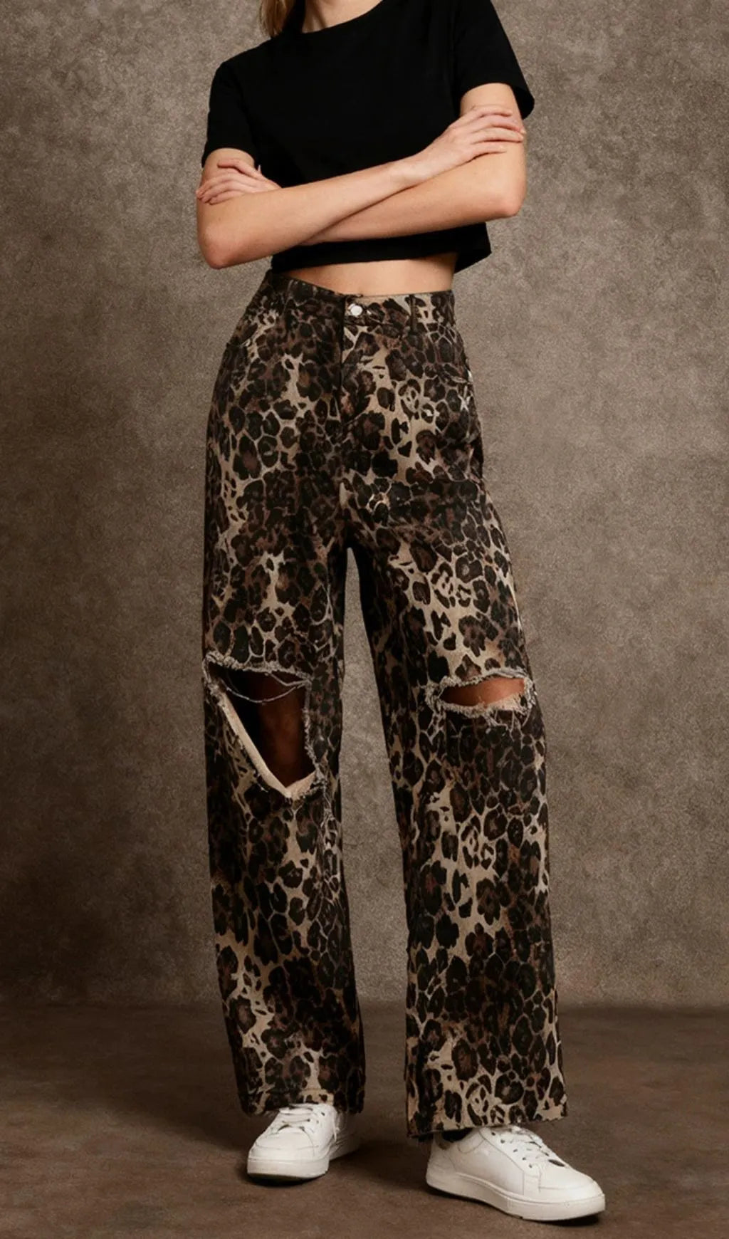 Jada Leopard Denim Pants Flowering Girl