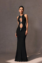 Crystal Embellished Cutout Maxi Dress in black Flowering Girl