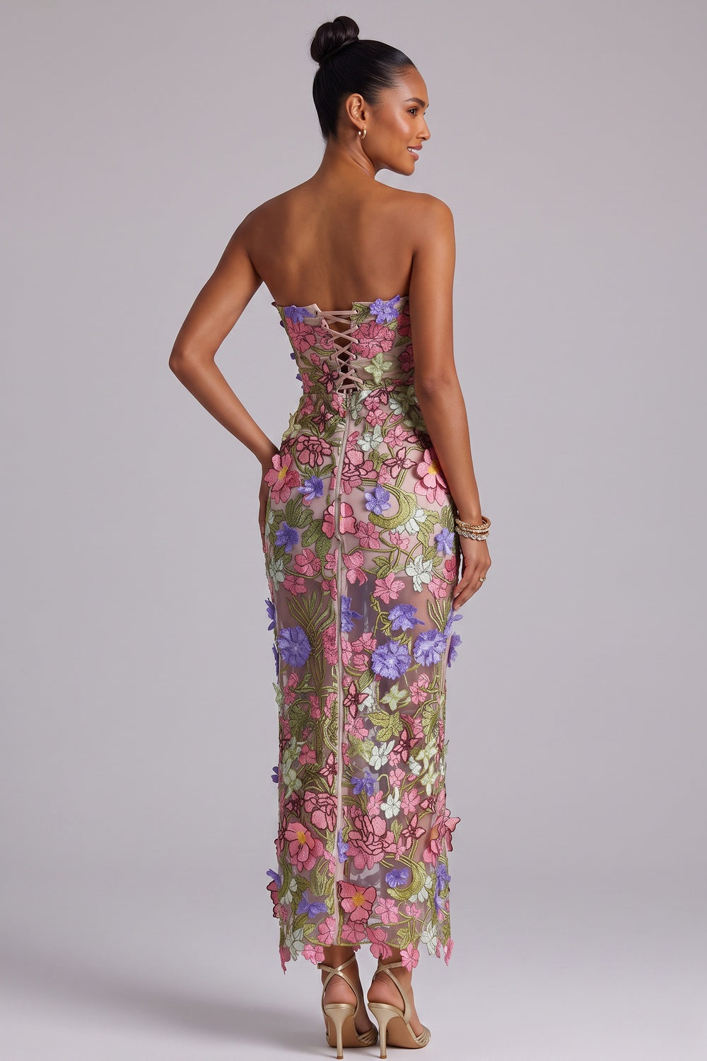 3D Floral Appliqué Strapless Maxi Dress Flowering Girl