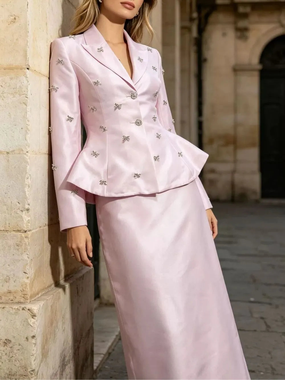 Margrét Pink Diamante Two-Piece Set Flowering Girl