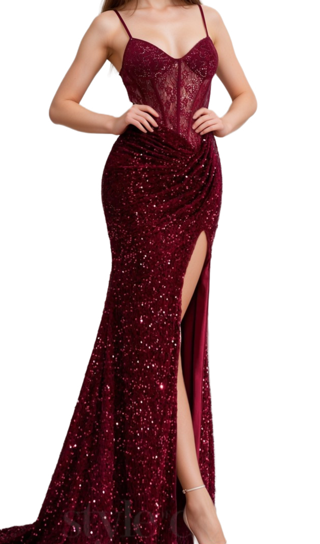 belinda lace corset sequin maxi dress in red Flowering Girl