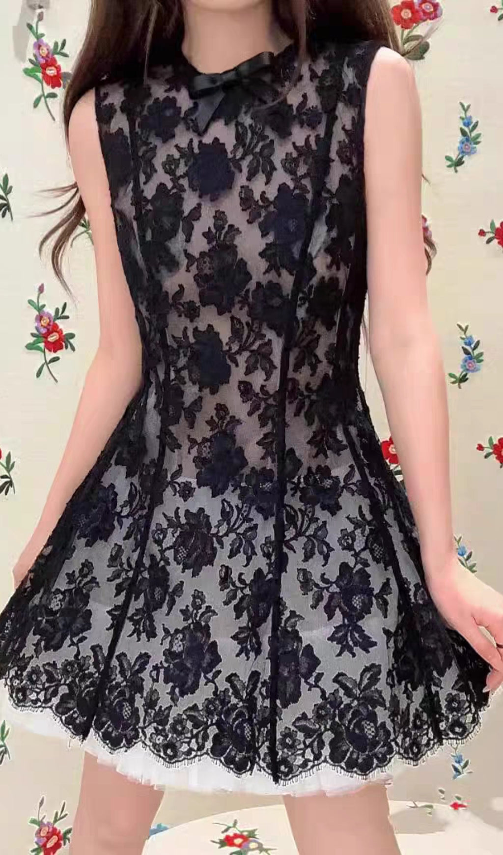 Alaiya Black Lace Sleeveless Mini Dress Flowering Girl