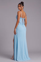Light Blue Lace-Up Back Floor-Length Evening Gown Flowering Girl