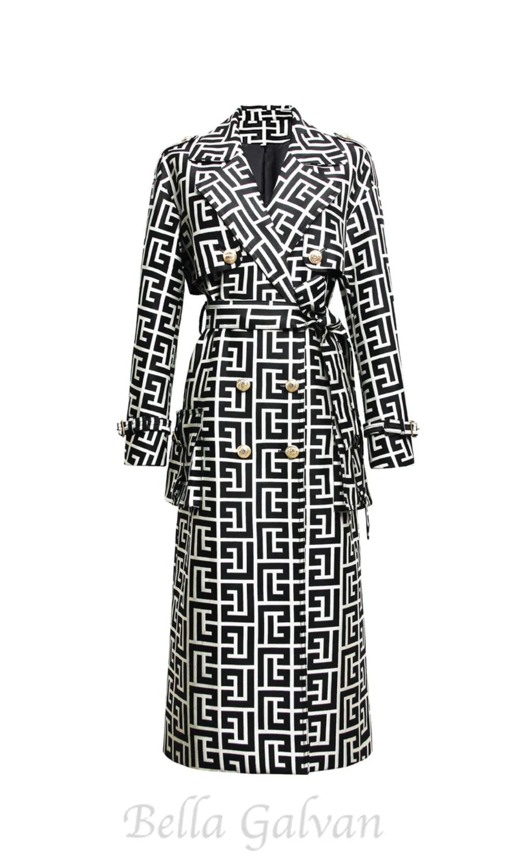 black monogrammed trench coat Flowering Girl