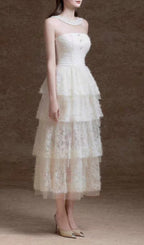 Elfreda White Mesh Layered Midi Dress Flowering Girl