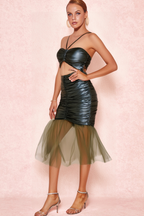Green Backpack-Baring Butt Pleated Dress Flowering Girl