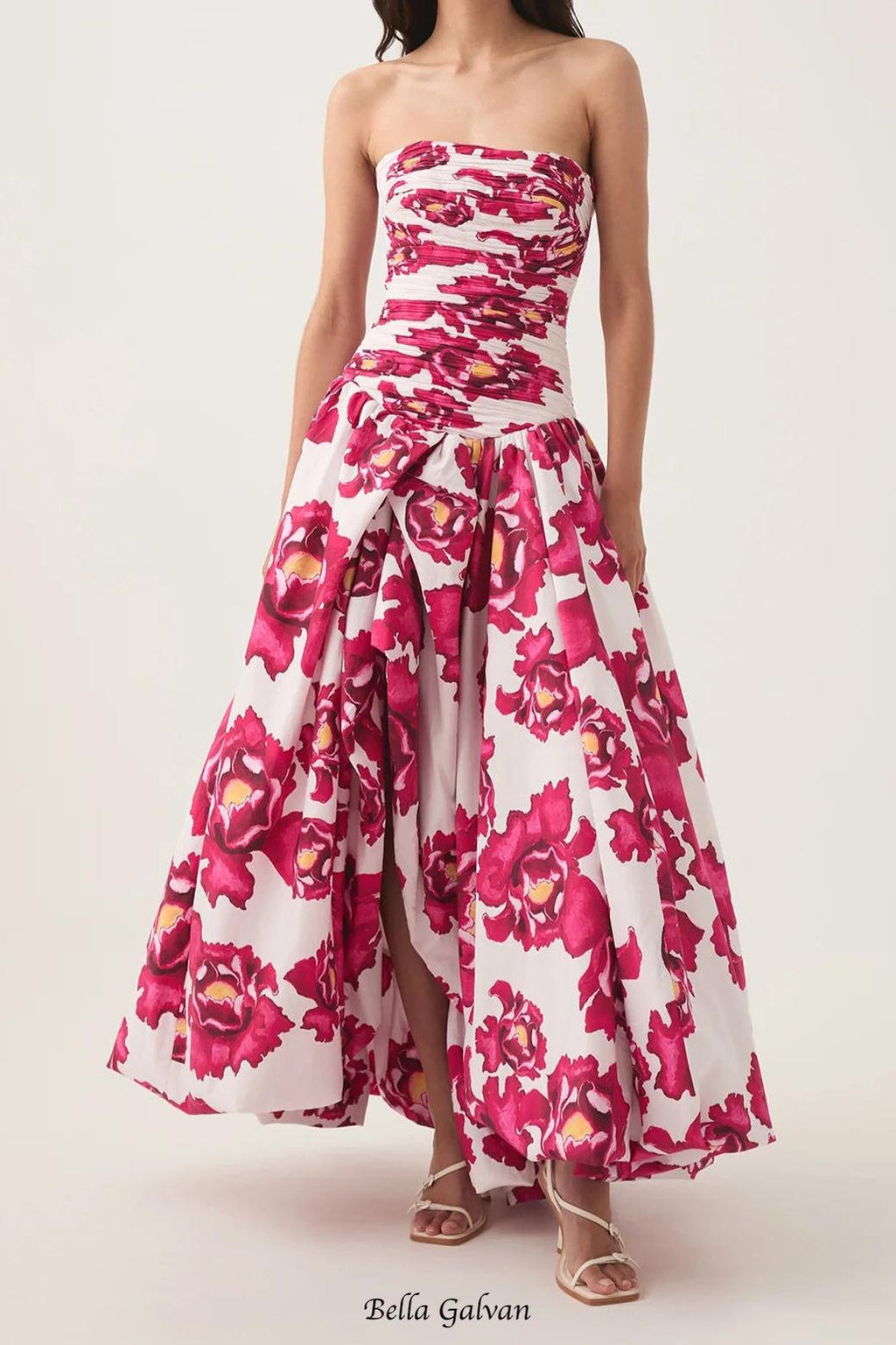 nancy Violette Bubble Hem Maxi Dress in pale red Flowering Girl