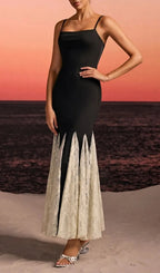 Farsel Spaghetti Lace Flared Maxi Dress Flowering Girl