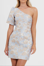 one-shoulder jacquard mini dress in blue-multi Flowering Girl