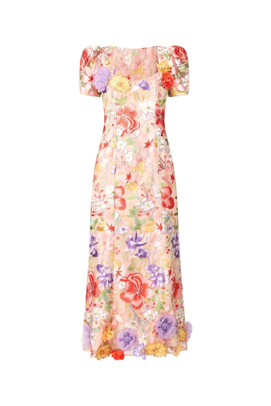 Trista Multicolor Square Neck Backless Mesh Embroidered Fishtail Maxi Dress Flowering Girl