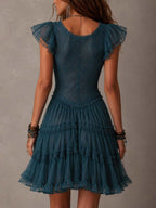 Retro Blue Lace & Chiffon Ruffled Mini Dress Flowering Girl