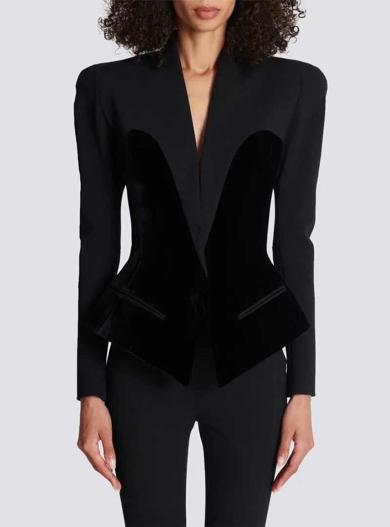 Josephine Slim-Fitting Bustier Jacket In Black Flowering Girl