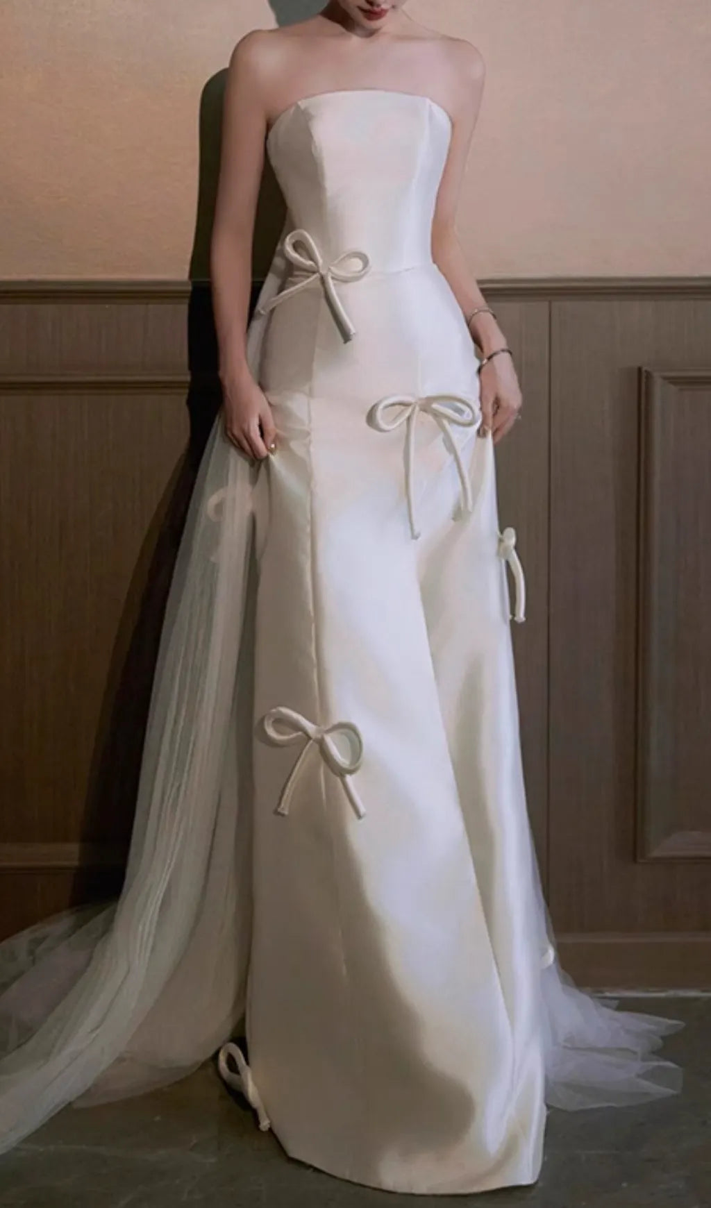 Chynna White Strapless Bow Wedding Dress Flowering Girl