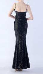 Chroma Black Sequin Flower Feather Maxi Dress Flowering Girl