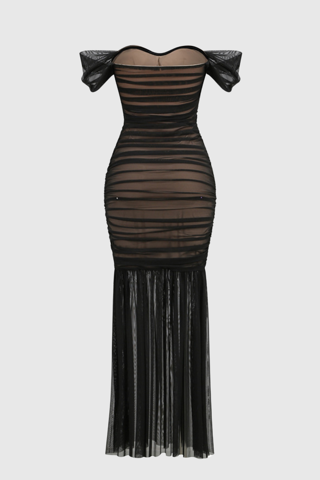 Cadhla Off Shoulder Ruched Mesh Maxi Dress Flowering Girl