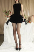 Candance Sleeveless Puffy Velvet Mini Dress In Black Flowering Girl