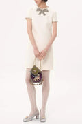 Jocelyn Rhinestone Embroidered Crepe Mini Dress In Ivory Flowering Girl