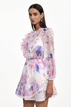 Tia Long Sleeve Floral Print Ruffle Woven Mini Dress Flowering Girl