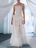 Marija White Spaghetti Mesh Maxi Dress Flowering Girl