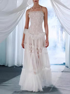 Marija White Spaghetti Mesh Maxi Dress Flowering Girl