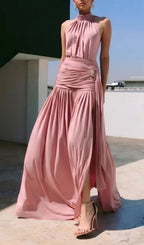 Macawi Halter Ruched Maxi Dress Flowering Girl