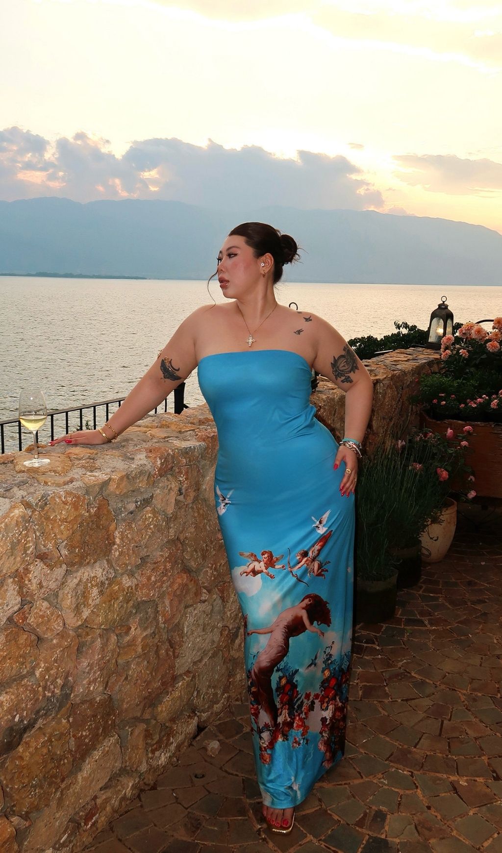 Lacie Blue Strapless Printed Plus Size Maxi Dress Flowering Girl