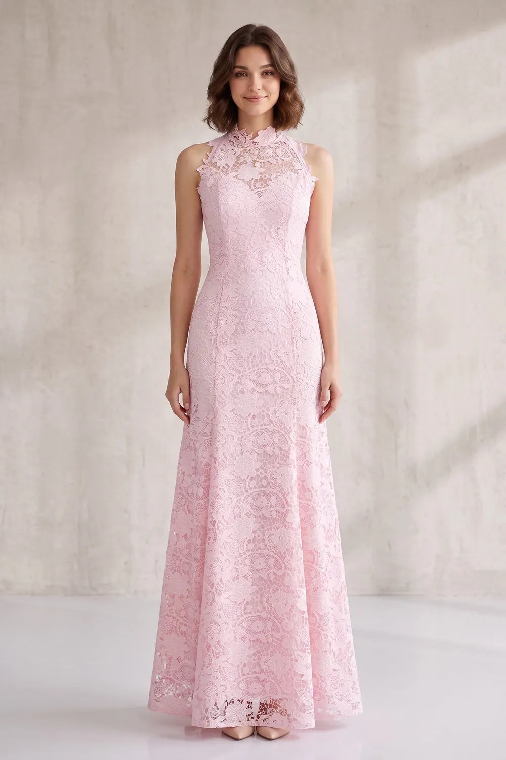 Blush Pink Floral Lace Floor-Length Dress Flowering Girl