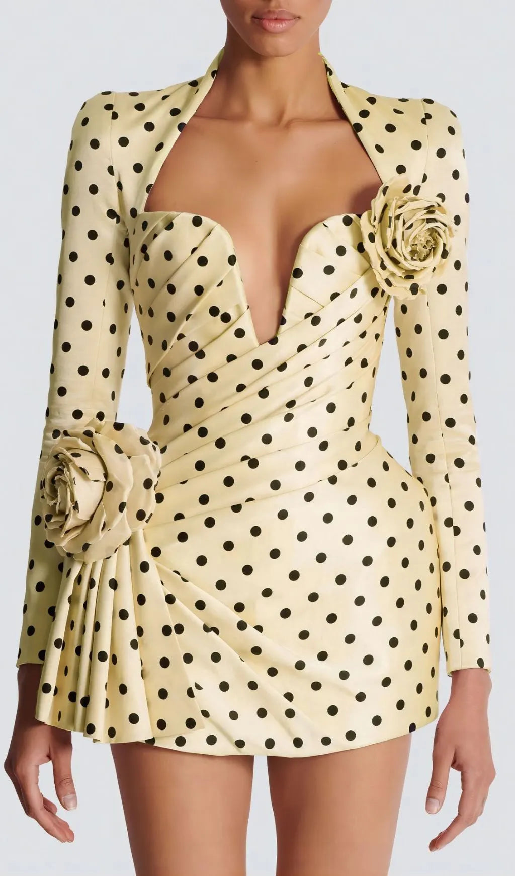 Polka Yellow Dots Short Printed Dress Flowering Girl