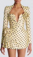 Polka Yellow Dots Short Printed Dress Flowering Girl
