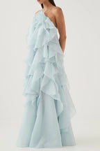 Off-Shoulder Ruffle Layered Maxi Dress In Blue Flowering Girl