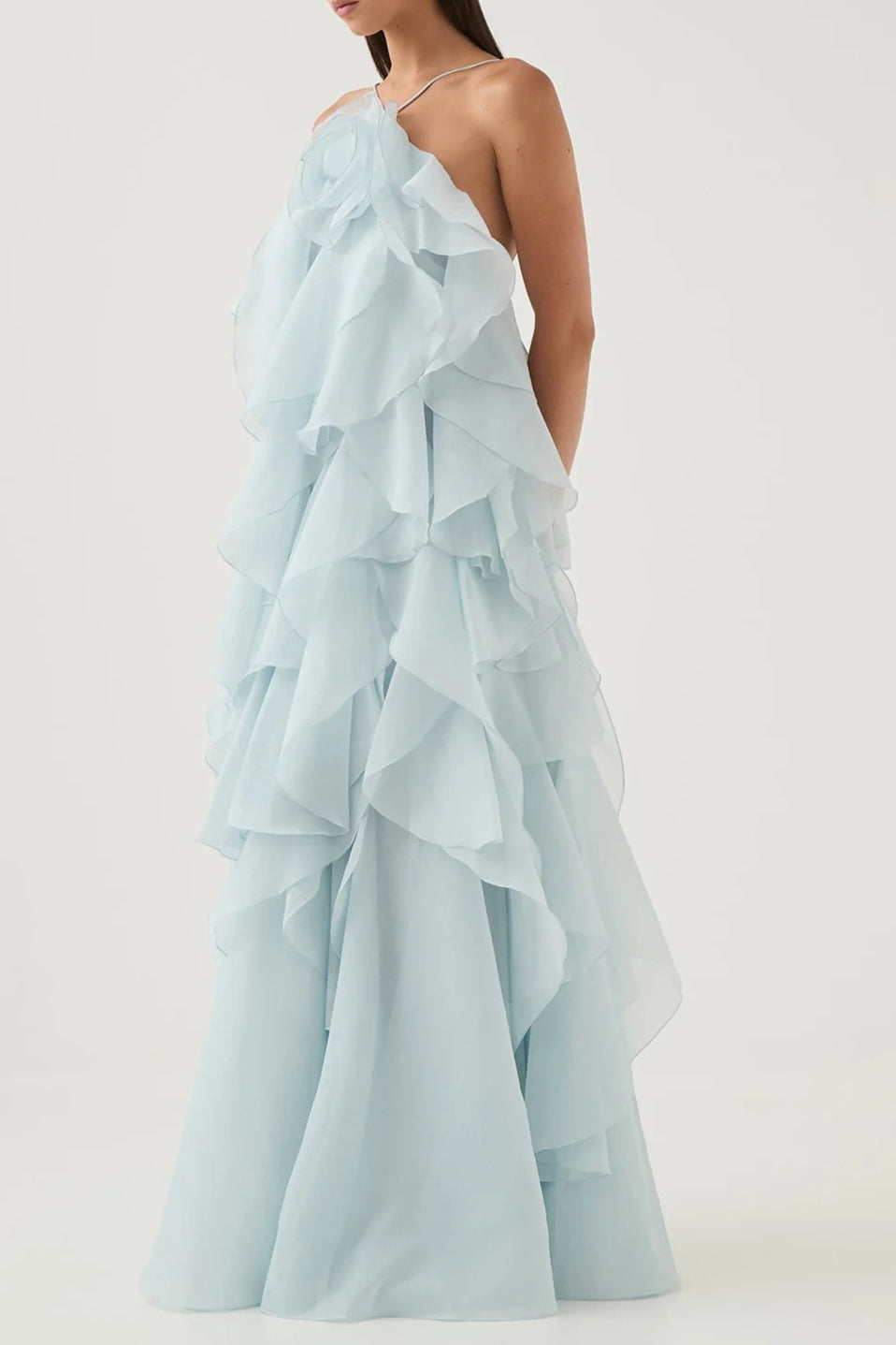 Off-Shoulder Ruffle Layered Maxi Dress In Blue Flowering Girl