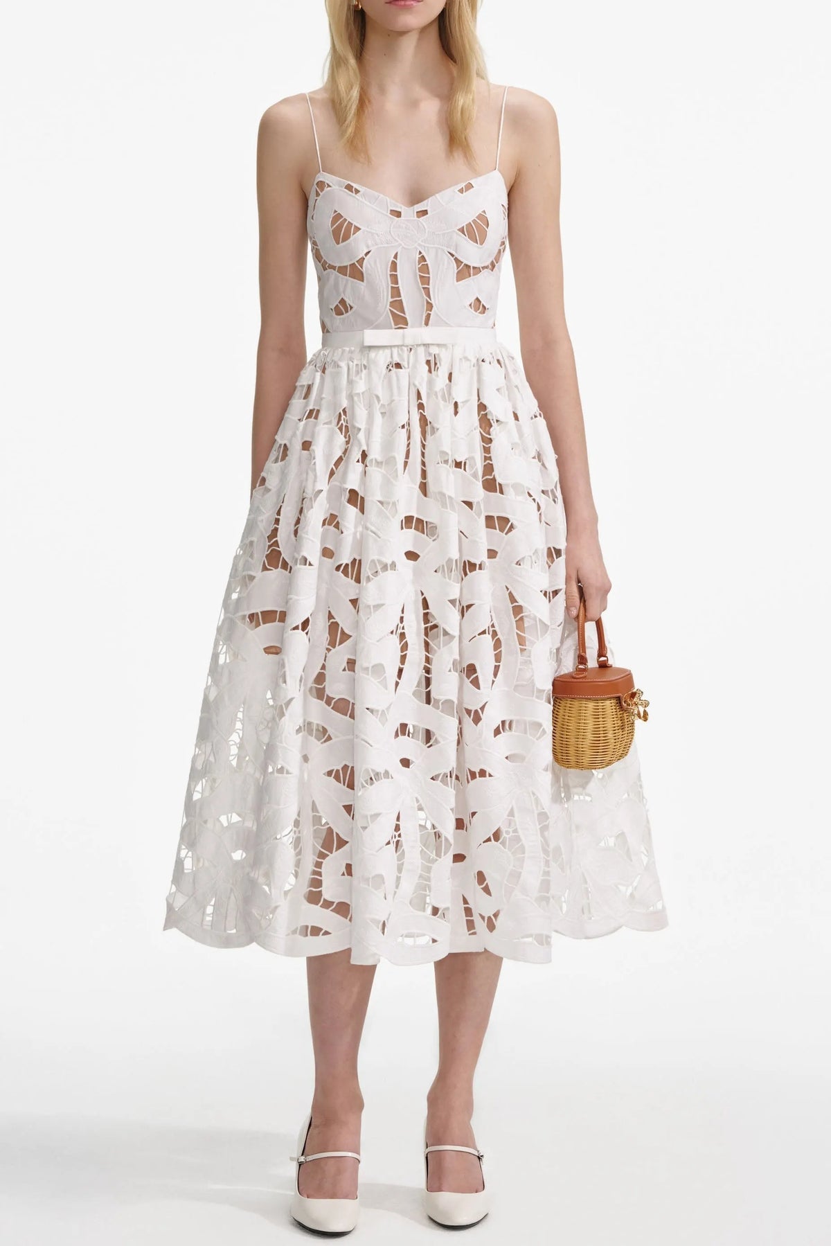 Xanthe White Bow Embroidered Midi Dress Flowering Girl