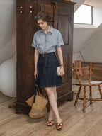 Cotton Dark Striped Color-Block Patchwork Shirt Flowering Girl